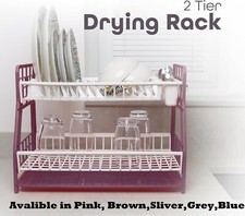 2 tier rack dish drainer Glass Crockery Cutlery With Drip Removable Tray