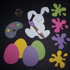 1 Egg Dying Bunny Set HANDMADE Die Cut / Card Embellishment