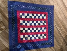 Handmade Quilt GREAT FOR THE HOUSE  Blue, White and Hot Pink Checkered Pattern