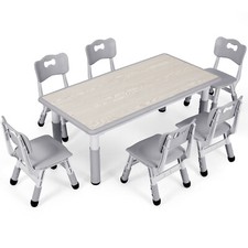 Kids Table and 6 Chairs Set, Height Adjustable Toddler Multi-Activity Art Table