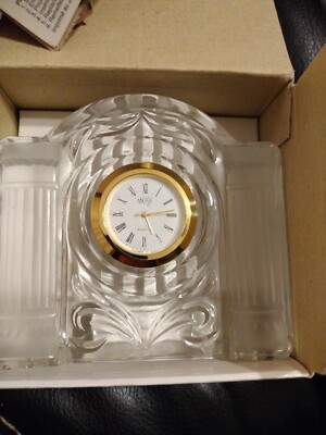 Mikasa Crystal  Cotillion Frost  Analog Quartz Clock 4 x4  NIGHTSTAND/DESK CLOCK
