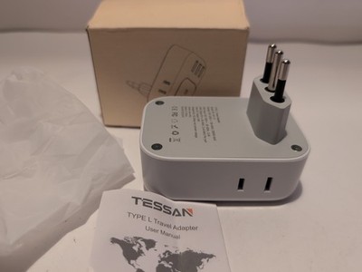 Tessan Type L Travel Adapter with USB Port - TS-161 IT-Gray