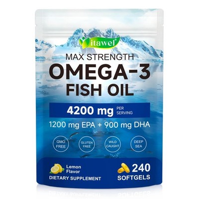 Omega 3 Fish Oil 4200mg 1200mg EPA 900mg DHA 240 Softgels Lemon