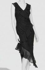 Tommy Hilfiger Women's Black Ruffled-Lace Surplice Sleeveless Dress Size 16