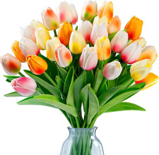 15 Pcs Fake Tulips Artificial Flowers Real Touch PU Faux Flowers Tulip Stems for