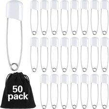 WILLBOND 50 Pcs Large Safety Pins for 2.2 inch Pack of 50 , White