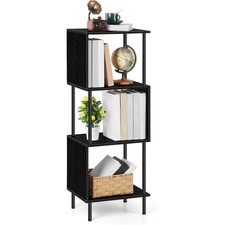 S Shaped 4 Tier Bookcase Free Standing Book Storage Shelf for Living Room, Black