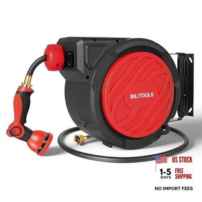 Retractable Garden Hose Reel 1/2 in x 50 ft, Wall 1/2'' x 50FT Black+red