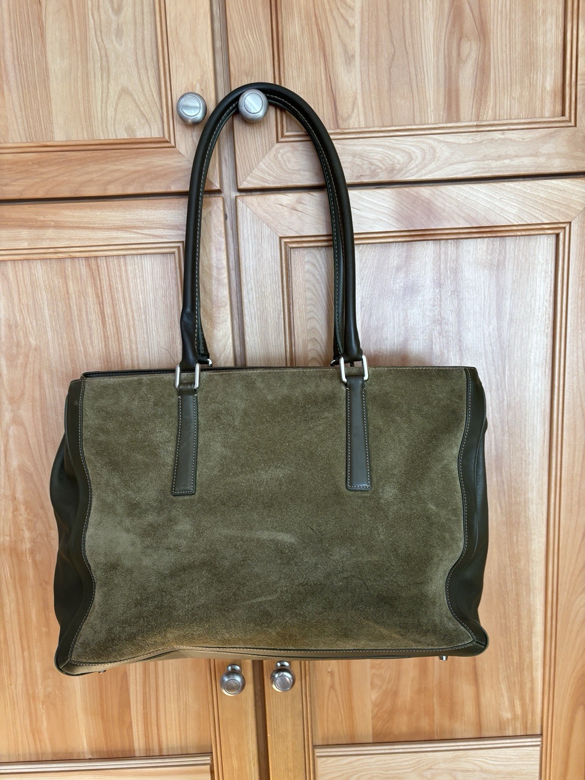Vintage Coach Green Suede/Leather Tote - Center Zippe… - Gem