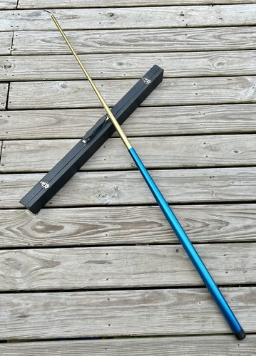 VTG METAL POOL CUE STICK 2pc AMEROLA MODEL 107 ? -20oz BLUE GOLD ALUMINUM w/CASE - Picture 4 of 24