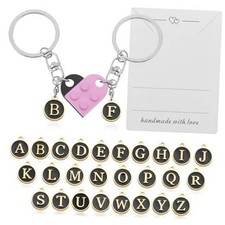 Matching Heart Keychains for Couples Boyfriend Girlfriend Brick Black Pink