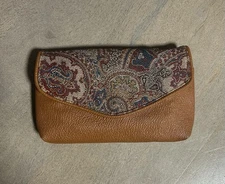 Vintage Paisley Envelope Snap Wallet Brown Tan Sun King