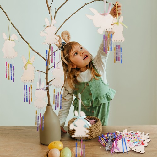 1 Set Diy Wind Chimes Wood Bunny Wind Chime Kit Animal Wind Bells Easter Rabbit - Picture 2 of 11