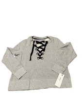 DKNY Sport DPTT5030 Lace Up Sweatshirt Smoke Heather Women's Sz M NWT