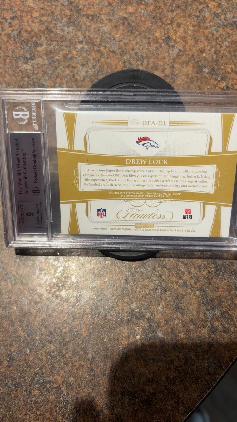 Panini Flawless 2019 Drew Lock Broncos DPA-DL Ruby RPA /15 BGS 9 view 3