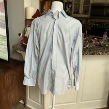 Eton Men Contemporary-Fit Blue White Long-Sleeve Button-up Dress Shirt 39 15.5