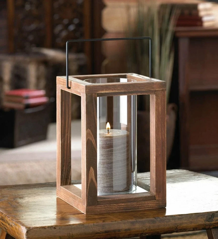 Rustic Garden Wooden Lantern Hanging Candle Holder Outdoor Home Decor New - Image 2 of 2