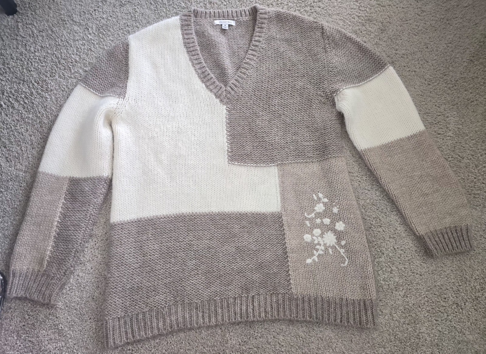 💕JOHNNY WAS Patchwork Oversized Pullover Alpaca … - image 1