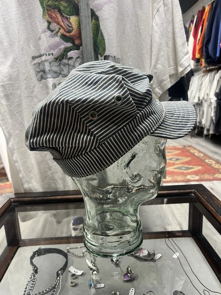 Vintage RARE 1950s Union Made Hercules Striped Denim Conductor Cap OS - Image 4 of 4