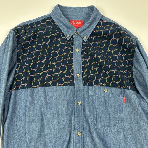 SUPREME Chain Link Denim shirt Size large L Rare Hard To Find - Picture 2 of 4
