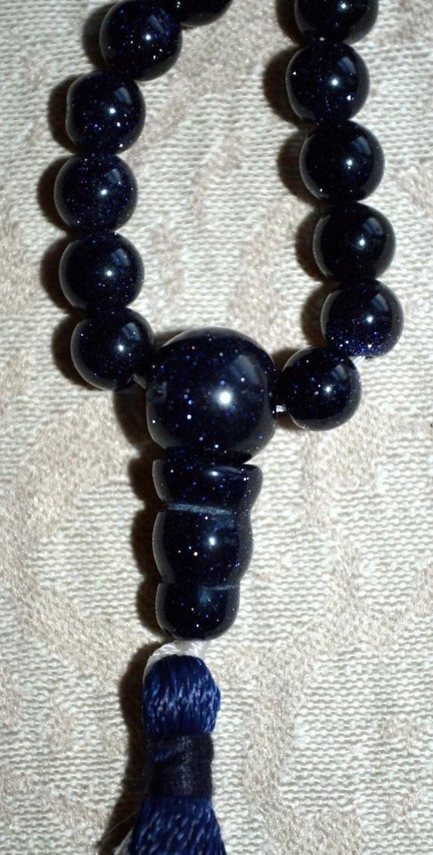 Blue Goldstone Sandstone Mala Necklace, 6mm 108 Beads Japa Mala Foto 3 de 4