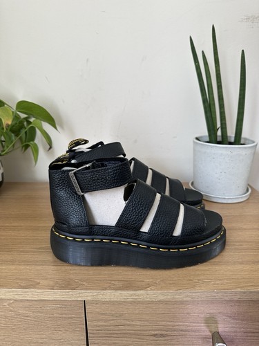 Dr Martens Clarissa II quad Chunky Platform Black Leather Sandals UK 6 EU 39 US8