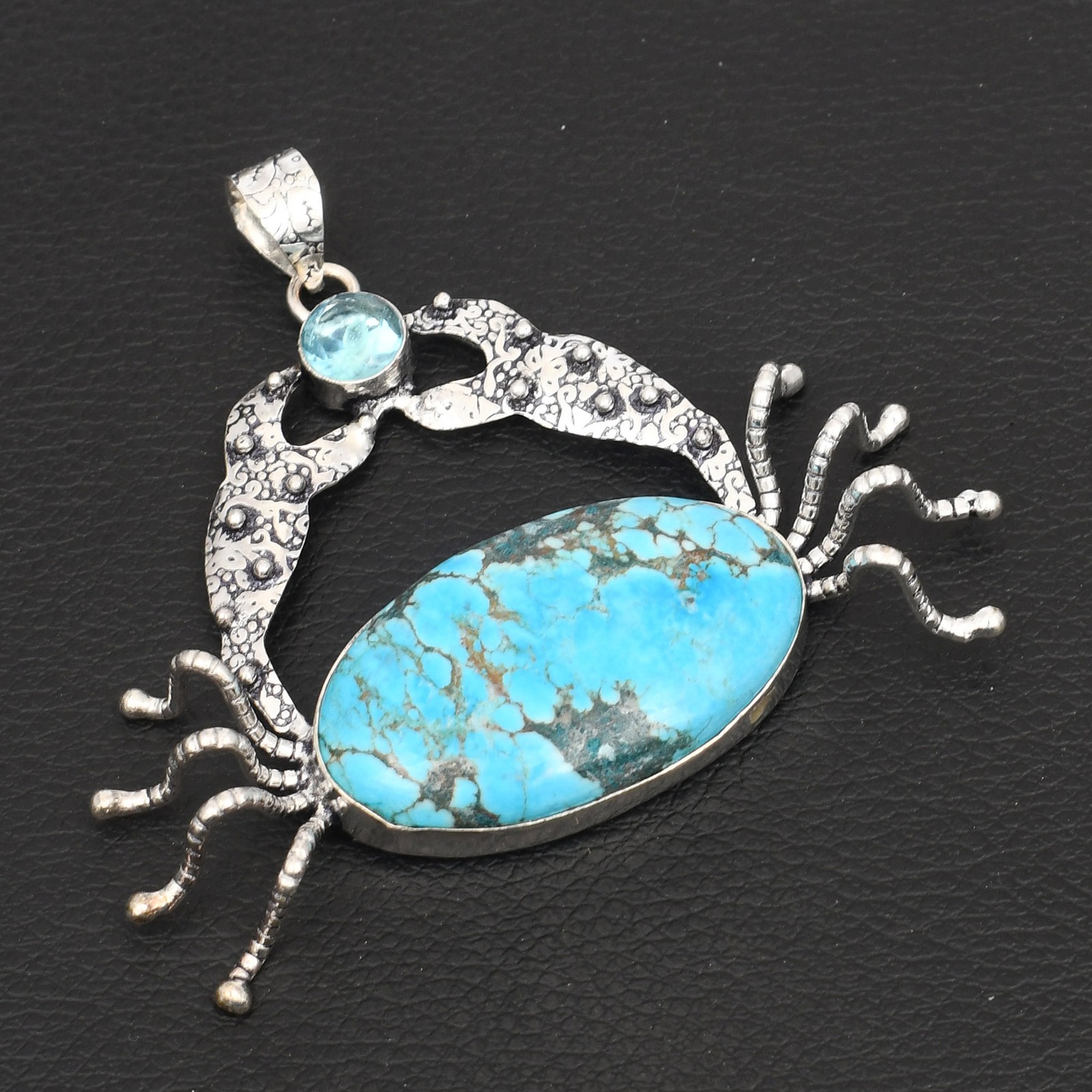 Turquoise Blue Topaz Gemstone Handmade Crab Pendant Jewelry Gift 2.56