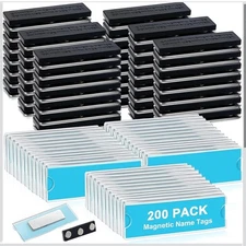 200 Pack Extra Stronge Badge Name Tag Holders,  3 Rare Earth Magnet and Adhesive