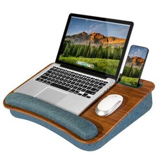 LAPGEAR Portable Laptop Lap Desk with Pillow Cushion, Espresso Woodgrain