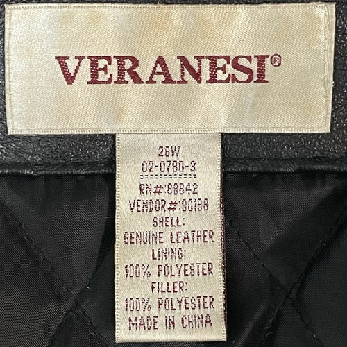 Veranesi Black Genuine Leather Classic Buttoned Collared Jacket Pockets Size 28W - Picture 3 of 13
