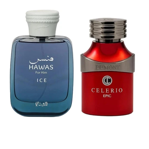 Hawas Ice by Rasasi and Celerio Epic by Dumont Edp 3.4oz Combo Pack for Men