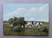 Philippe Albin DE BUNCEY, scène de moisson, tableau, peinture, huile sur toile