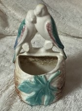 Vintage 1950s Love Birds Chintz Botanical Avian Wall Pocket Planter Art Pottery