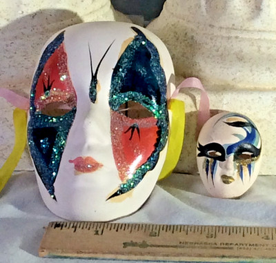 TWO Venetian hand painted masks originating from Venice, Italy - euc