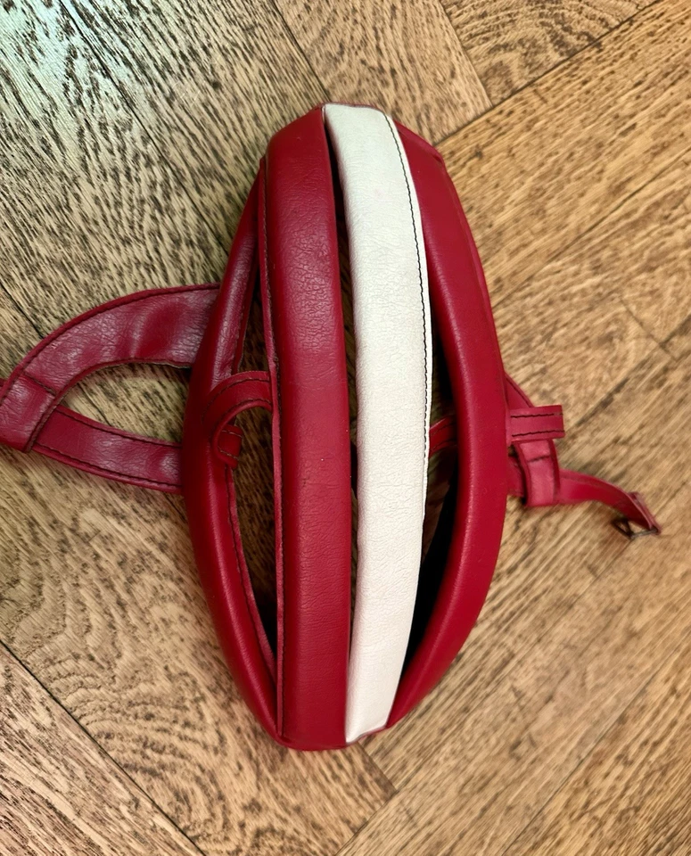 Raro Casco da Ciclismo Vintage in Pelle Vegan Rosso e Bianco per Eroica Tg. M - Image 2 of 4