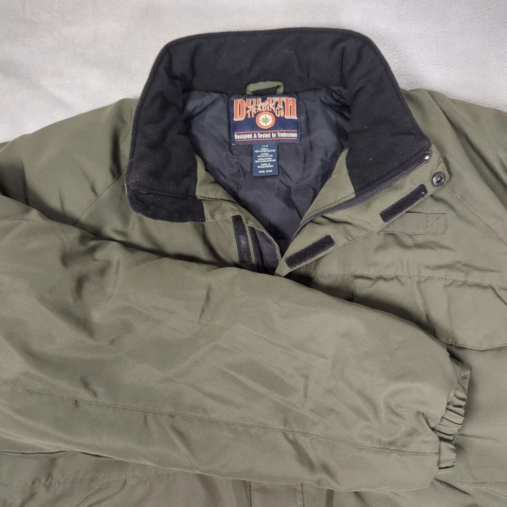 Duluth Trading Jacket Men XL Green Insulated Waterproof Winter Warm Wind Zip VTG