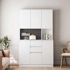 Kitchen Pantry Cabinet W Charging Station Drawer Microwave Stand