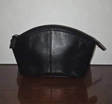 ili New York Black Pebble Leather RFID Dome Makeup Travel Clutch Pouch Bag-EUC!