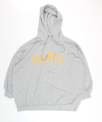 Noisy May Hoodie Unisex grau mit gelbem Print Gr. L
