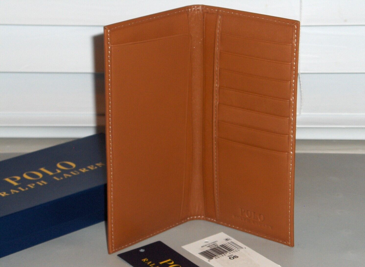 POLO RALPH LAUREN Men's Burnished Leather Narrow Wallet Checkbook, BROWN, NIB POLO RALPH LAUREN Men's Burnished Leather Narrow Wallet Checkbook, BROWN, NIB