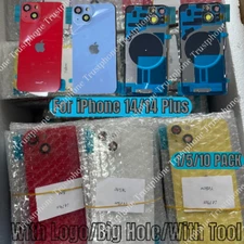 1/5/10 Lot For iPhone 14/14 Plus Back Glass Replacement Big Cam Hole Rear Cover