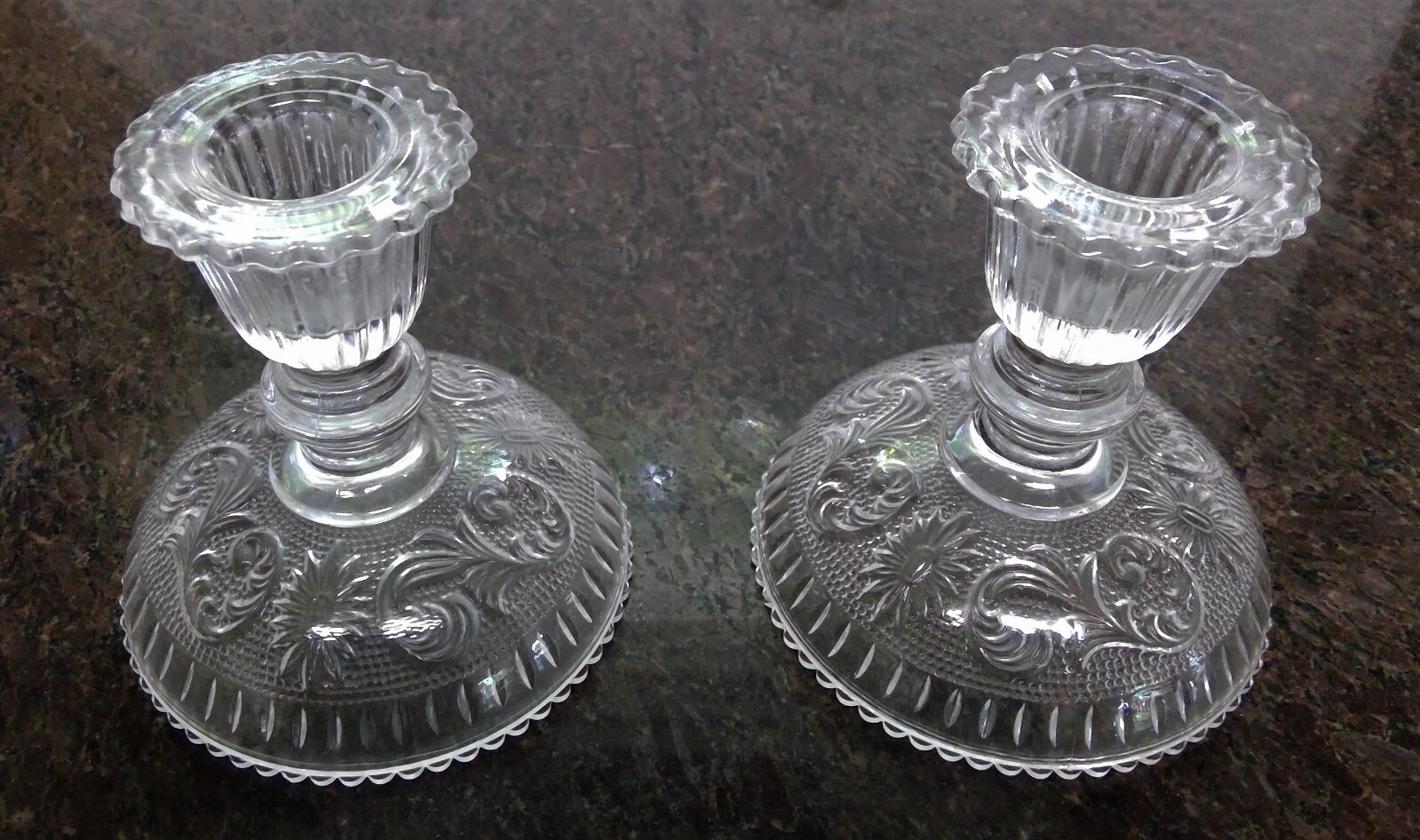 Set of 2 Vintage Pairpoint Glass Candle Holders Clear eBay