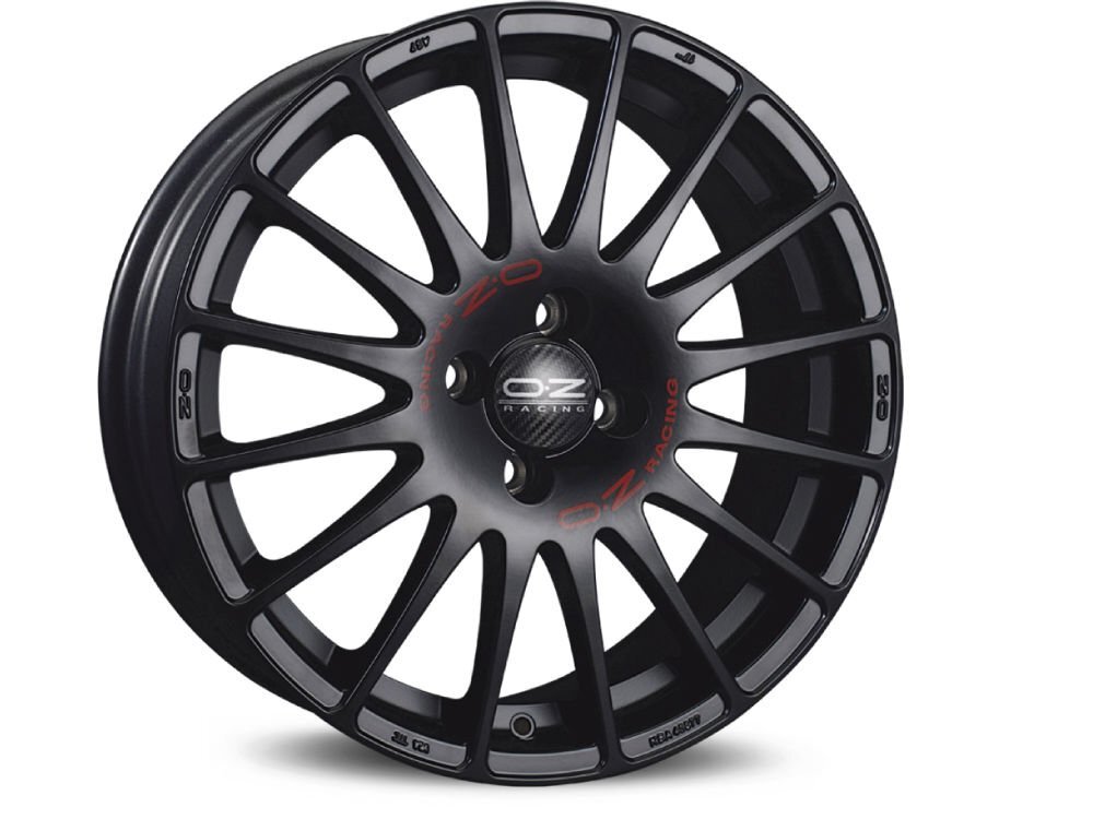 Cerchio in Lega OZ Superturismo GT 8x18 ET50 PCD 5x112 Matt Black Red Lettering