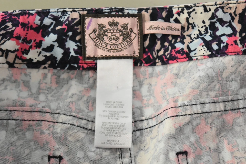 Pantalones Cortos Juicy Couture Mujer Talla 2 Azul Marino Marfil Rosa Estampado Chino Algodón Informal Foto 4 de 4