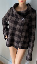 Max Studio Womens Wool Mix Check Cardiganjacket Size Large Black Grey Great Con