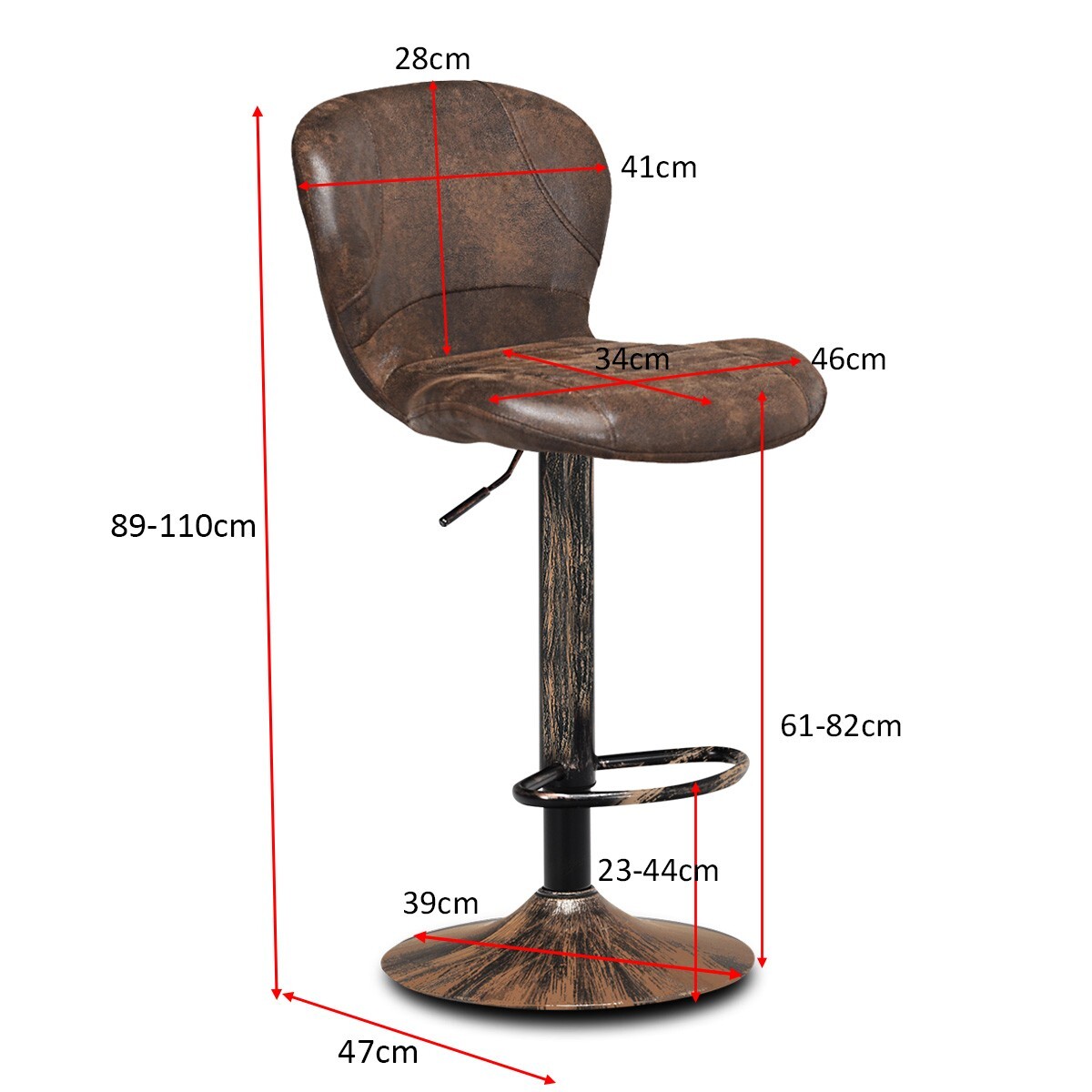 2PCS Swivel Bar Stool PU Leather Pub Cafe Chair Height Adjustable