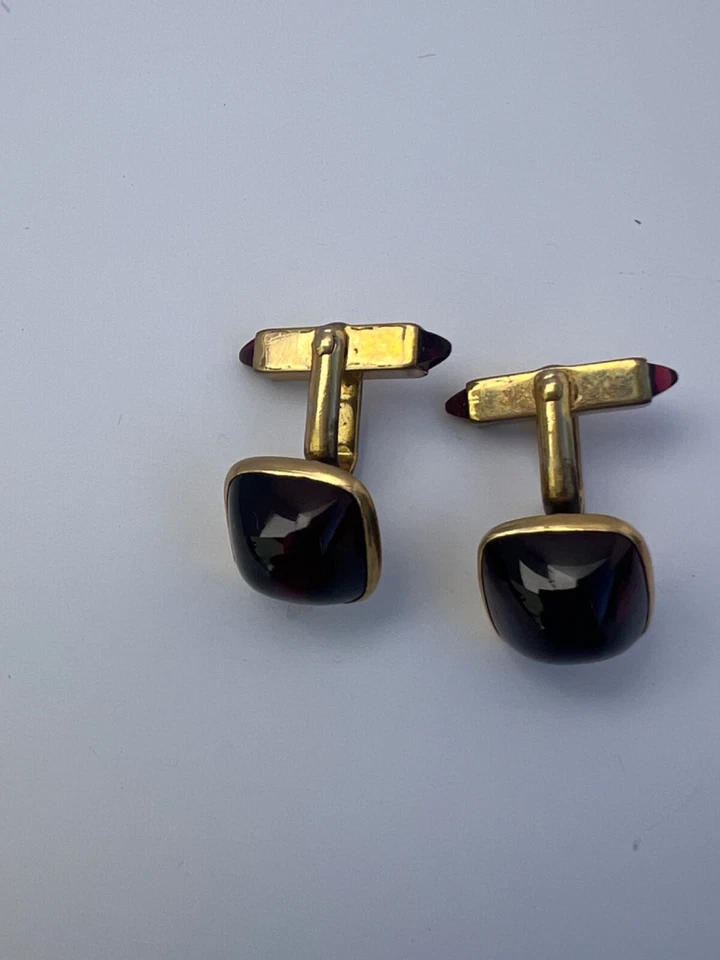 Beautiful Vintage Natural Square Red Cabochon Stone Swank Cufflinks(CFL102) - Image 2 of 4