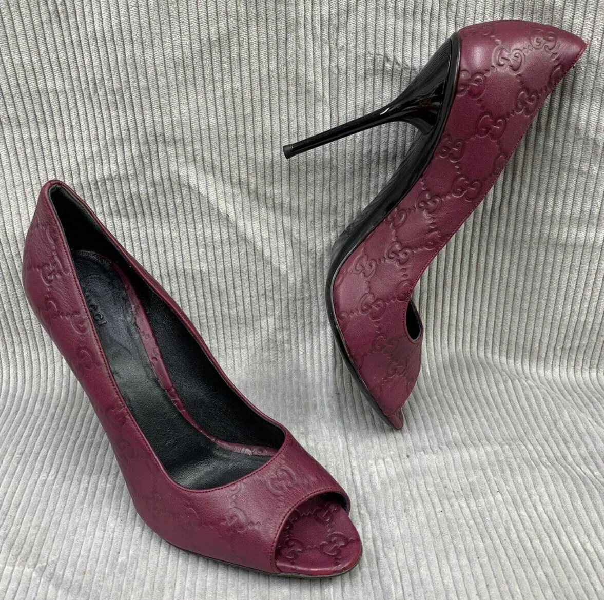 Escarpins femme GUCCI Guccissima cuir bout ouvert 9,5 violet talons chaussures 247521