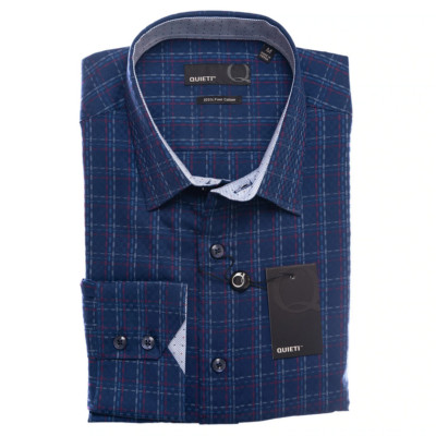 QUIETI Yangon Men's Long Sleeve Dobby Shirt NAVY [XL]
