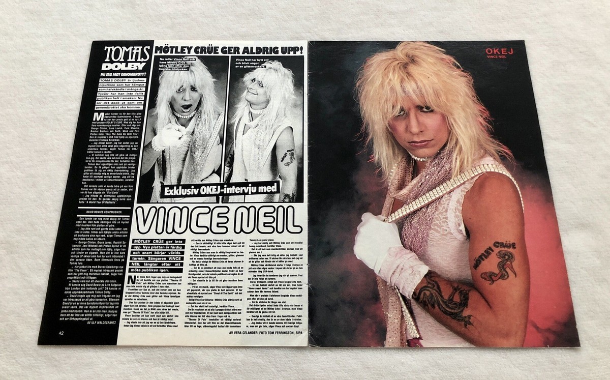 MÖTLEY CRÜE 1985 VINCE NEIL Clipping Poster Swedish Music magazine